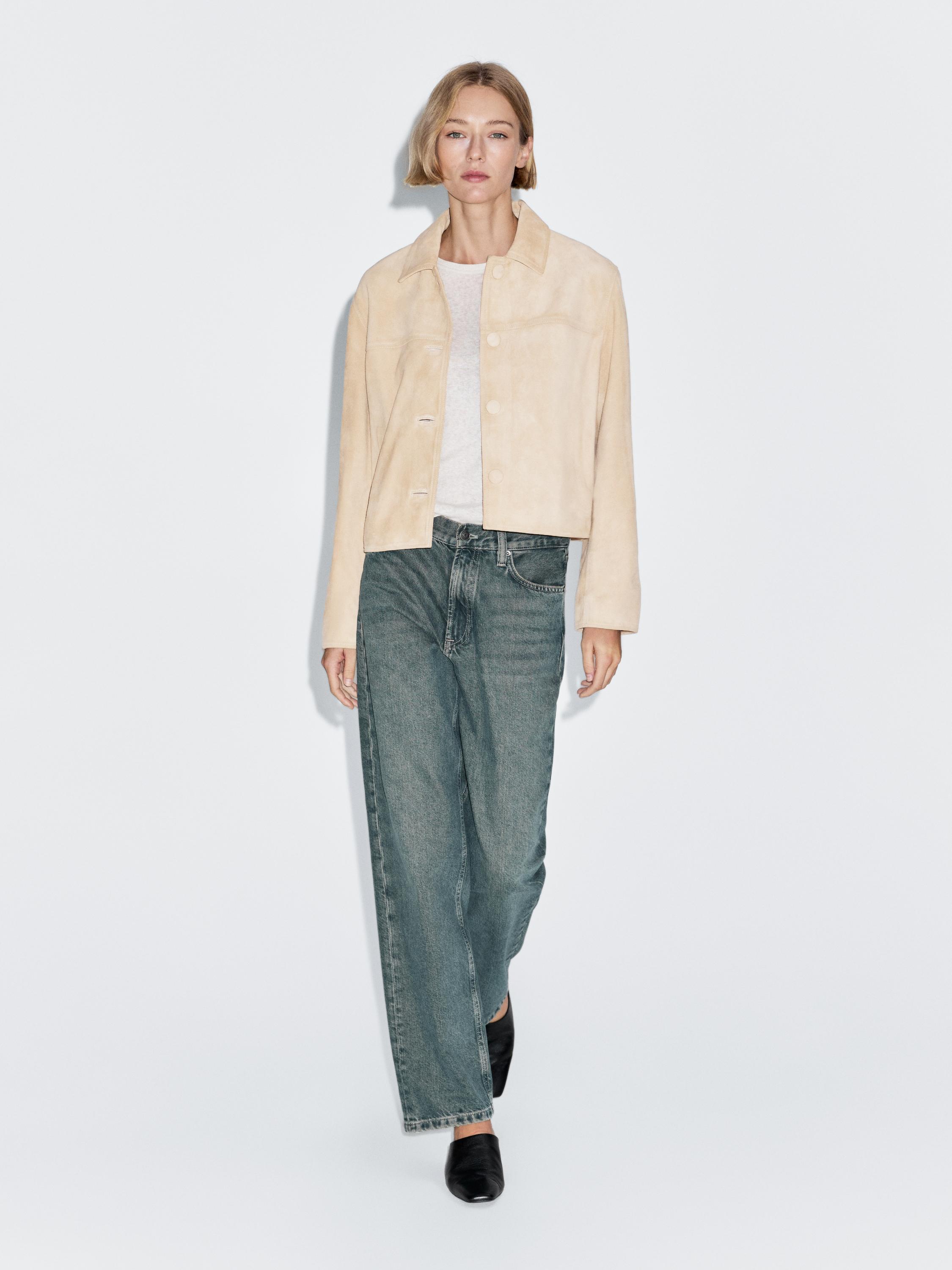 Veste courte en cuir effet daim